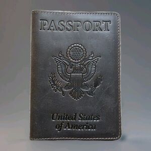 Shvigel US RFID Blocking Passport Holder Travel Case Brown Small Embossed USA